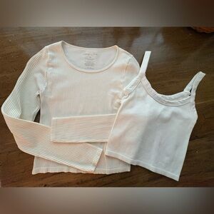 George & Jade white ribbed long-sleeve crop top and tank top. Size S/M